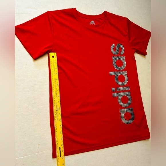 Adidas Climate red with black & silver graphic boys shirt Sz- L-14/16. T8 - Picture 6 of 7